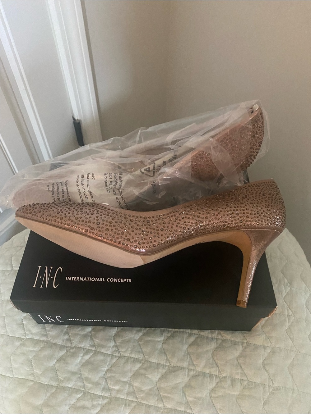 INC International Concepts Rose Gold Crystal-Studded Pointed Pumps - Picture 4 of 6